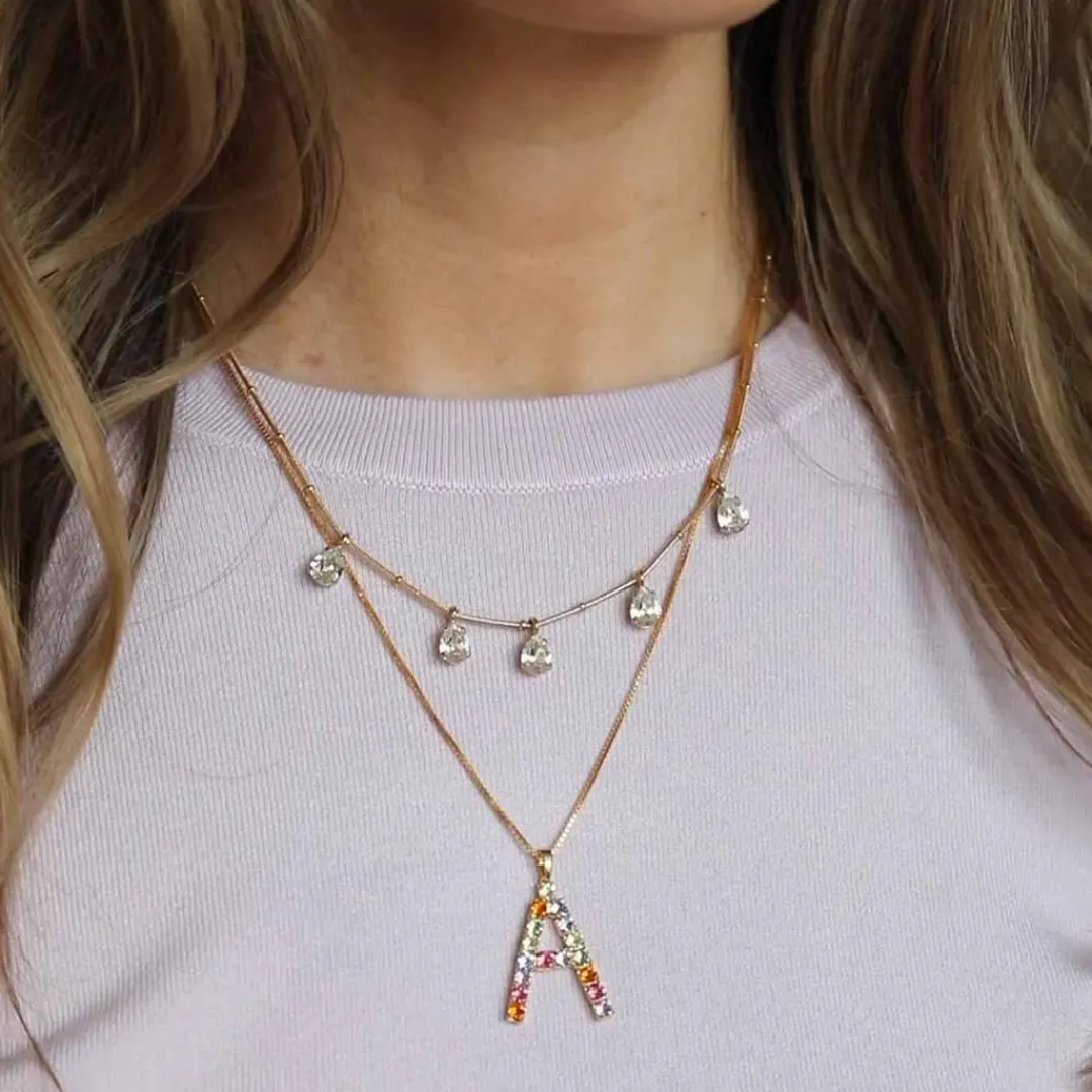Caroline Svedbom Letter Necklace C/Rainbow Combo New