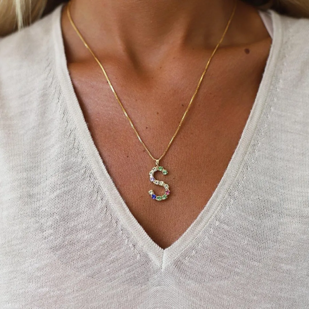 Caroline Svedbom Letter Necklace S/Rainbow Combo New