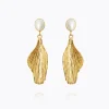 Caroline Svedbom Mini Golden Leaf Earrings/Pearl Best