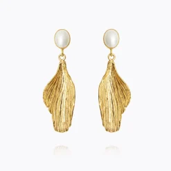 Caroline Svedbom Mini Golden Leaf Earrings/Pearl Best